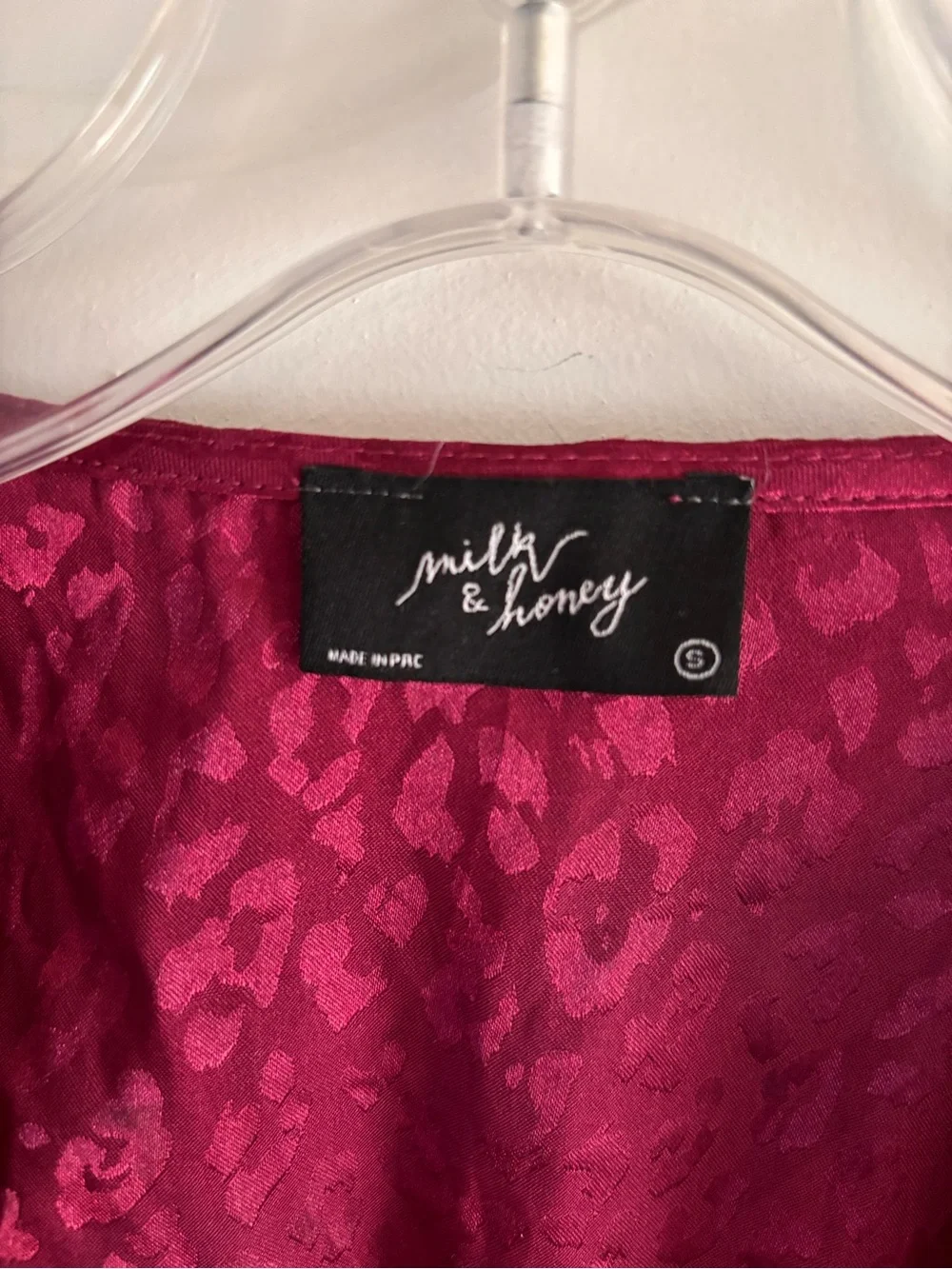Free People Deep Fuchsia Satin Jacquard Button-Front Blouse